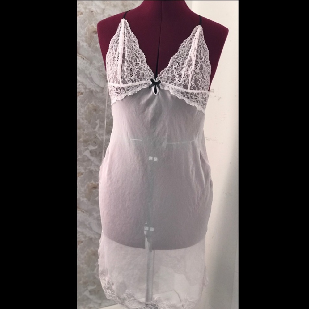Y2k Victoria's Secret Sheer Mesh Lace Trim Cross Back Slip Dress Pink Medium